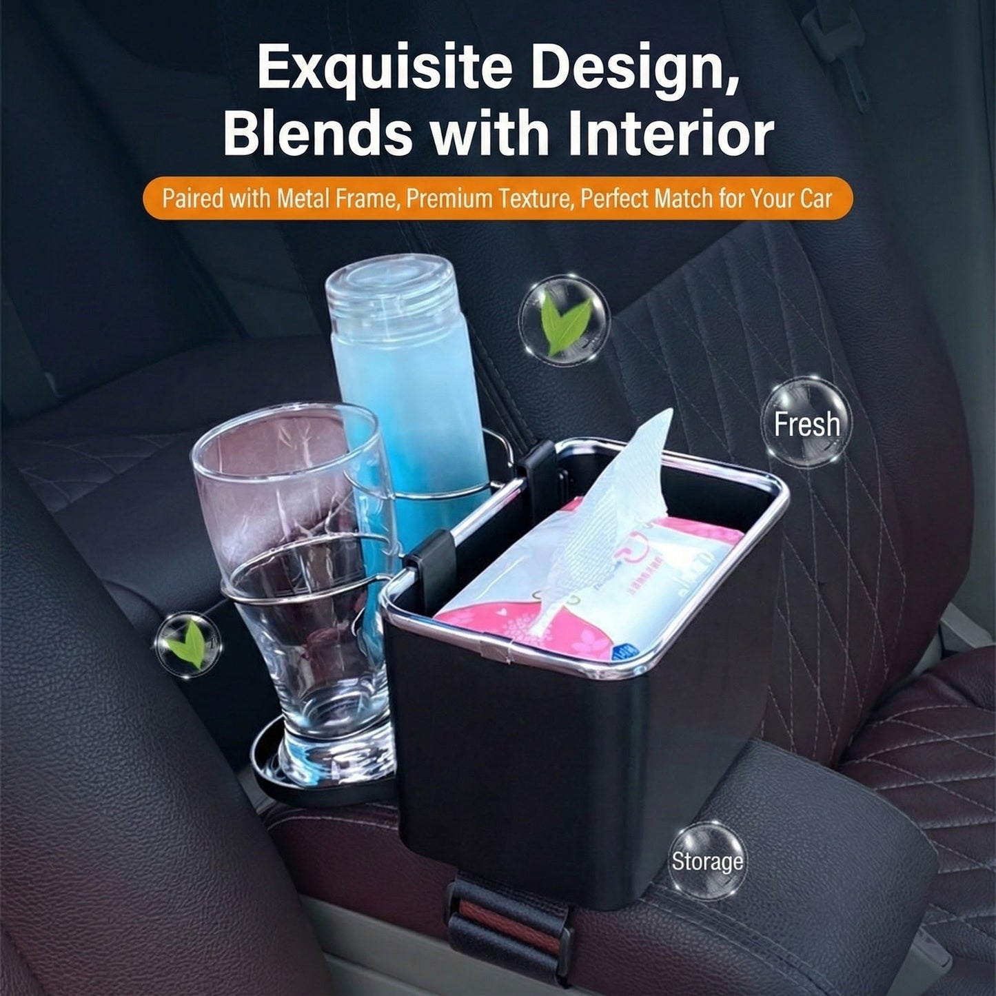 Armrest Storage Box with 2 Cup Holders