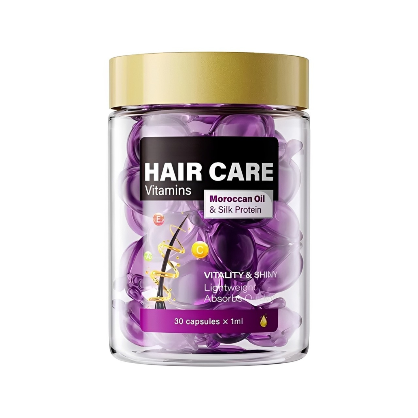 Hair Vitamin Oil Capsules – Moroccan Oil, Jojoba, Keratin, Vitamins A C E | 40 Capsules, Repairs Dry Frizzy Damaged Hair