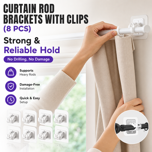 Curtain Rod Brackets with Clips (8 PCS)
