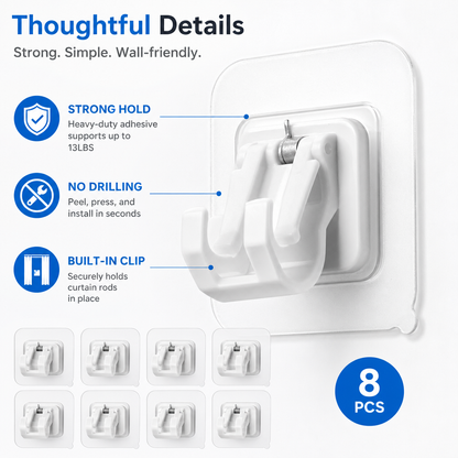 Curtain Rod Brackets with Clips (8 PCS)