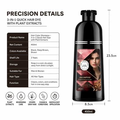 Hair Color Shampoo – 3-in-1 Quick Hair Dye with Plant Extracts