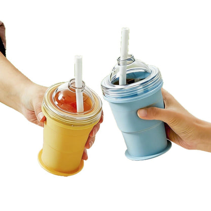 New Portable Silicone Folding Ice Hockey Cup With Built-in Straw