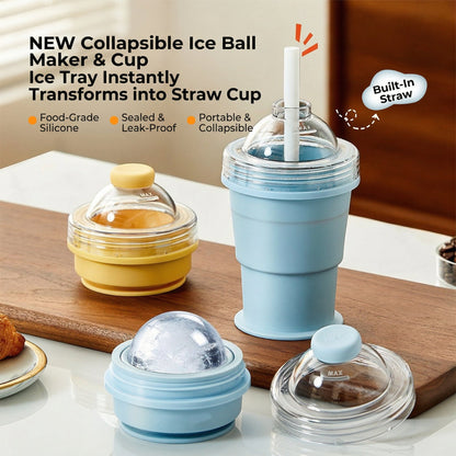 New Portable Silicone Folding Ice Hockey Cup With Built-in Straw
