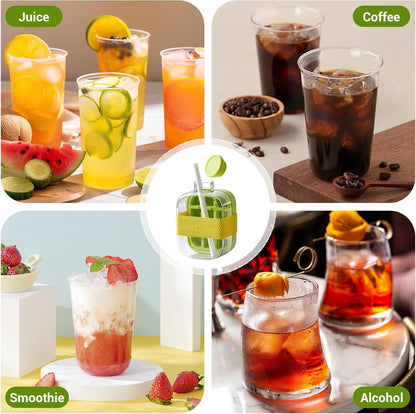 500ml Built-In Ice Cube Mold and Straw Refreshing Summer Ice Leak-Proof Bottle