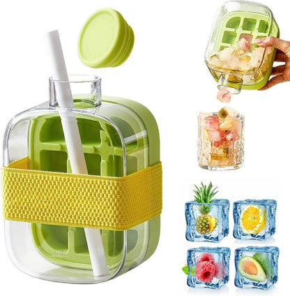 500ml Built-In Ice Cube Mold and Straw Refreshing Summer Ice Leak-Proof Bottle