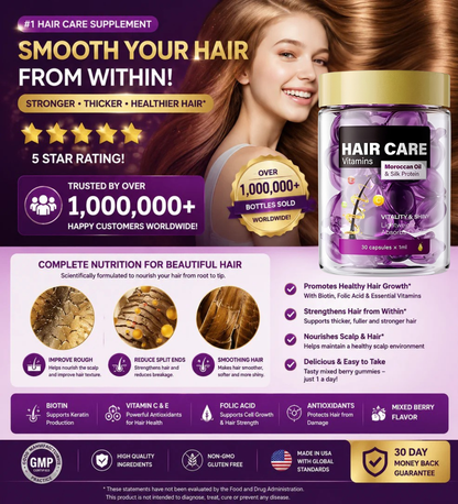 Hair Vitamin Oil Capsules – Moroccan Oil, Jojoba, Keratin, Vitamins A C E | 40 Capsules, Repairs Dry Frizzy Damaged Hair