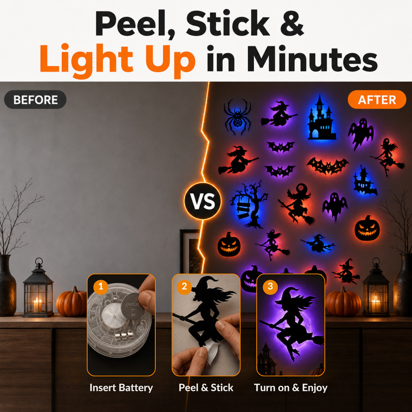 Halloween LED Silhouette Wall Light Stickers (40PCS/PACK)