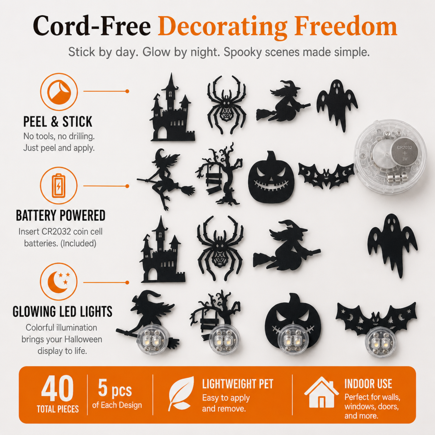 Halloween LED Silhouette Wall Light Stickers (40PCS/PACK)