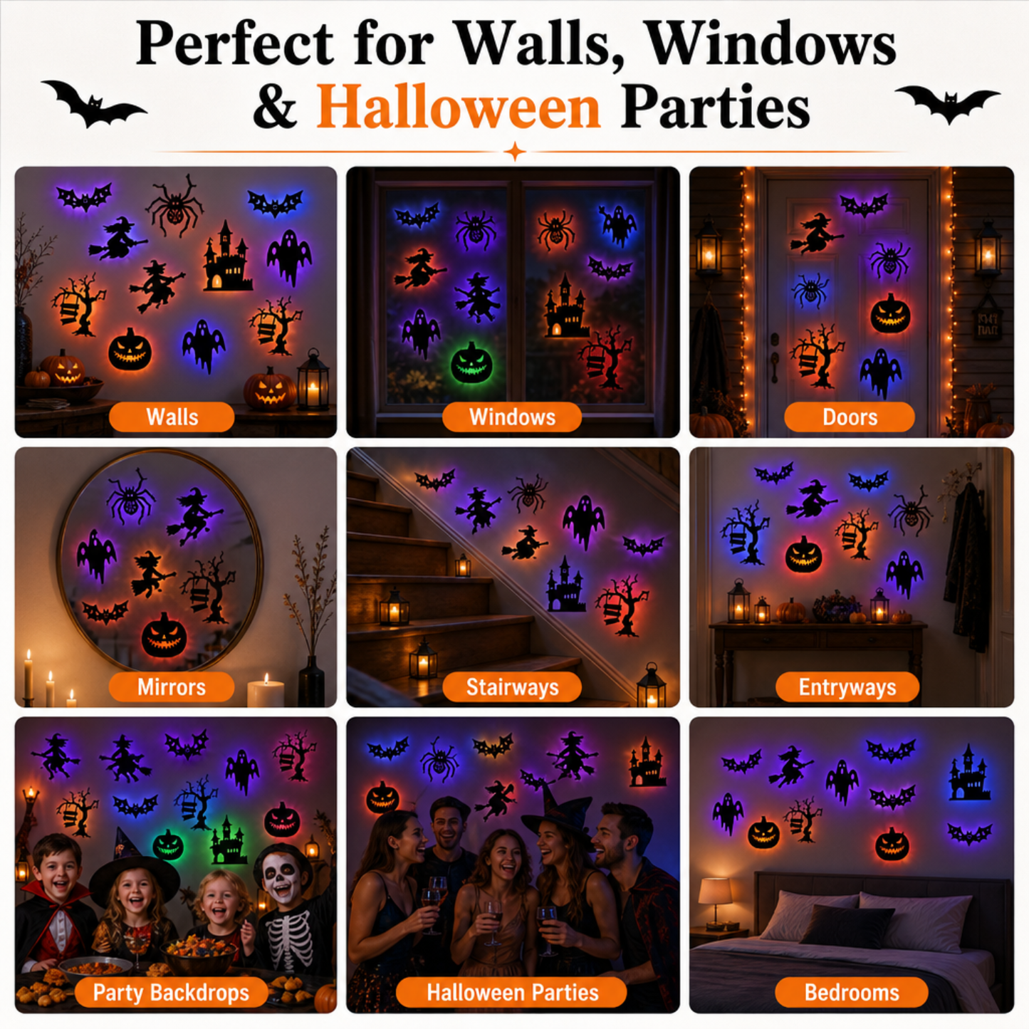 Halloween LED Silhouette Wall Light Stickers (40PCS/PACK)