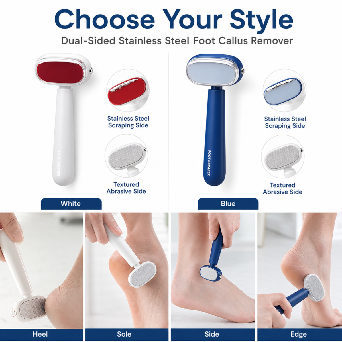 Dual-Sided Stainless Steel Foot Callus Remover & Pedicure Scraper