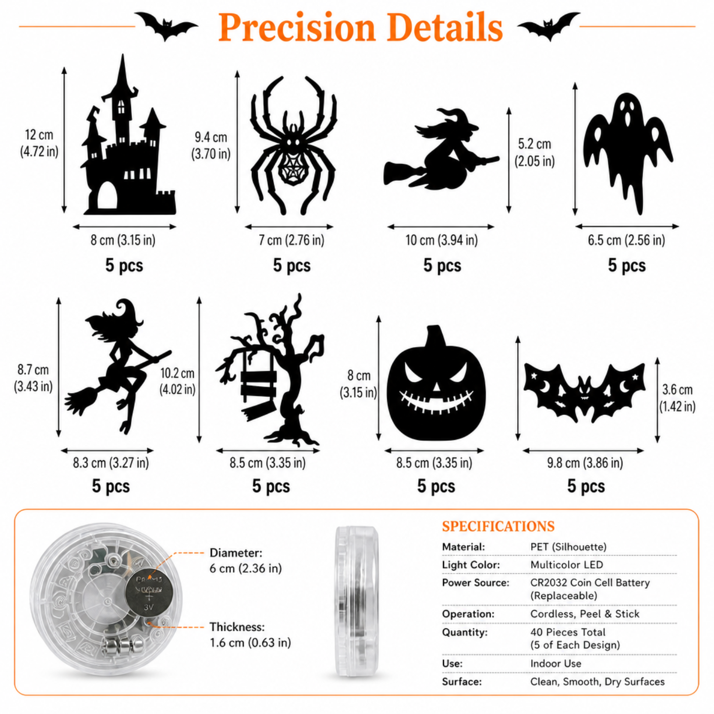 Halloween LED Silhouette Wall Light Stickers (40PCS/PACK)