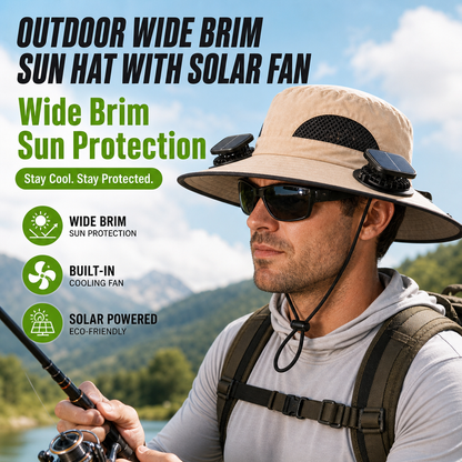 🔥Summer Promotion 💥- Outdoor Wide Brim Sun Hat With Solar Fan