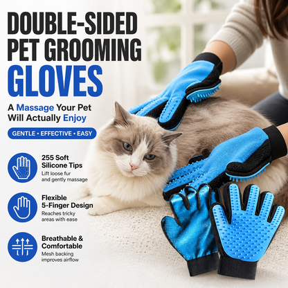 Double-Sided Pet Grooming Gloves