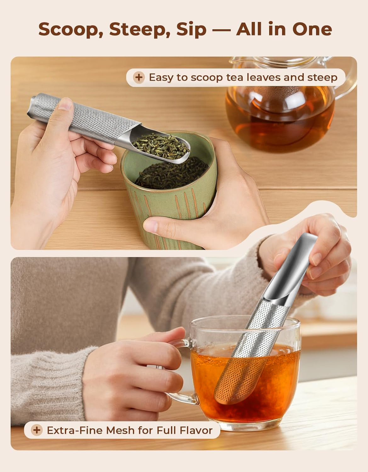 2-in-1 Tea Scoop Infuser Fine Mesh Tea Strainers