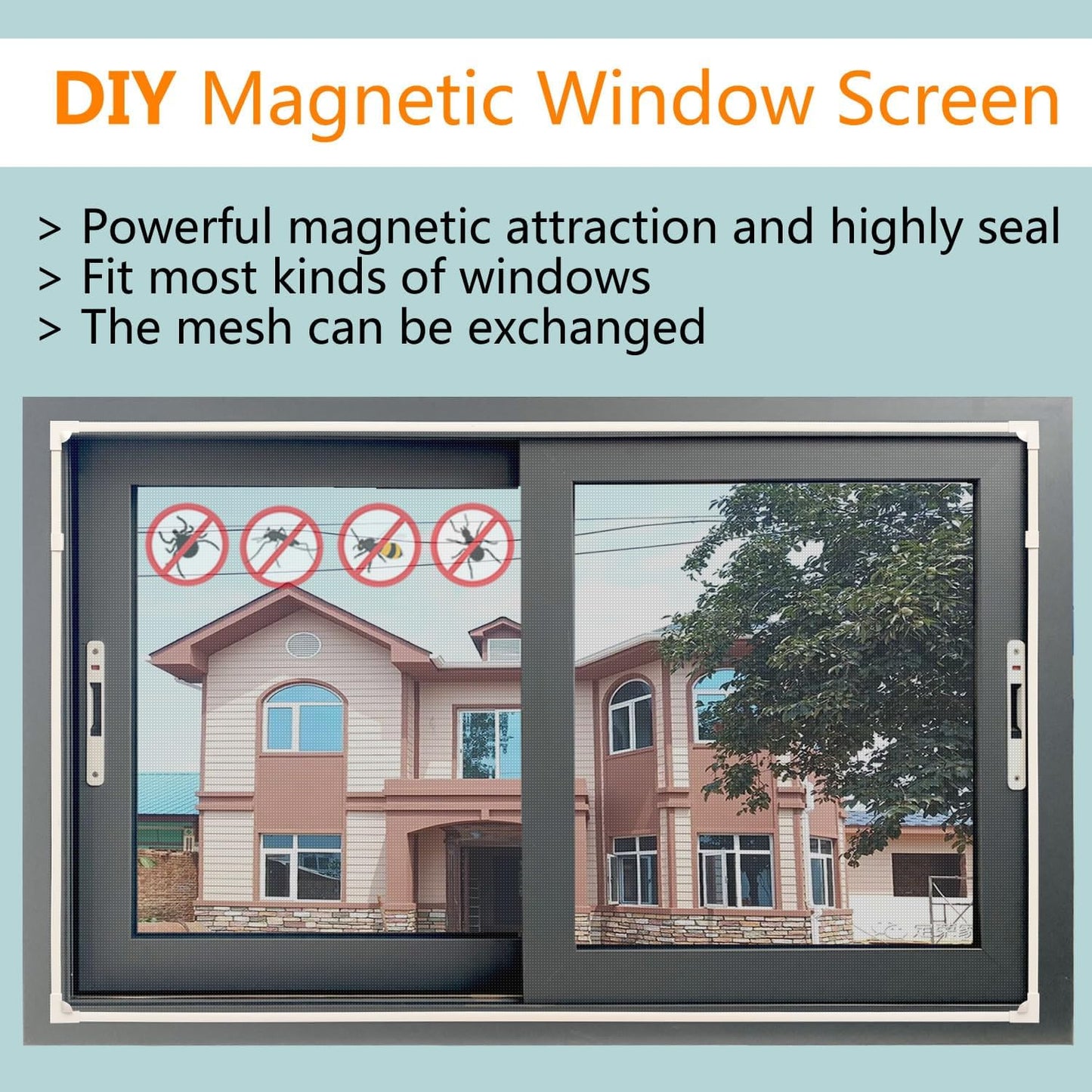 DIY Fiberglass Mesh Adjustable Magnetic Window Screen For House Windows