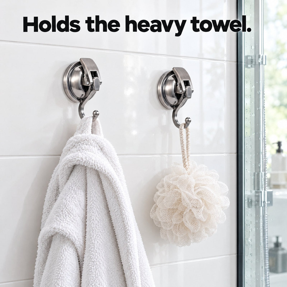 Heavy Duty Vacuum Shower Hooks in use