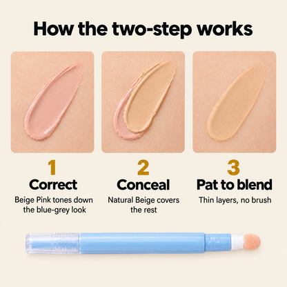 How the two-step works: correct, conceal, pat to blend