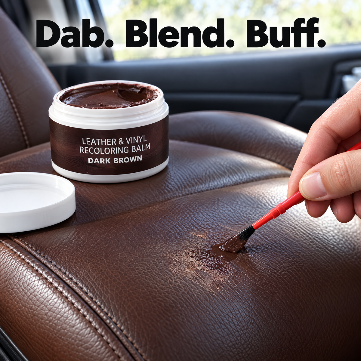 Blending balm into a car seat scuff