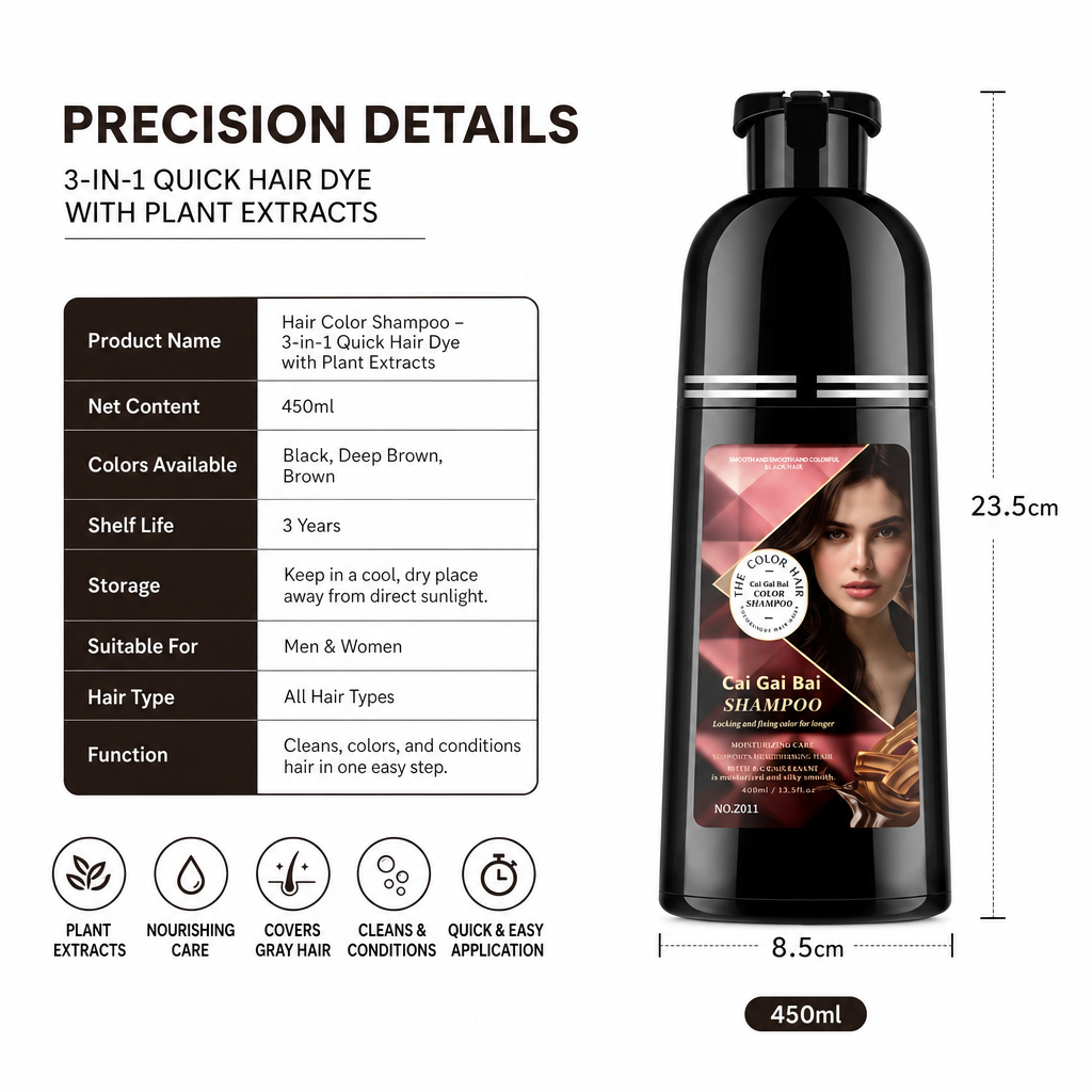 Hair Color Shampoo – 3-in-1 Quick Hair Dye with Plant Extracts